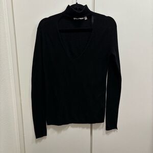A.L.C. Women’s XS Mock Neck Black Merino Wool Deep V-neck Cutout Long Sleeve Top